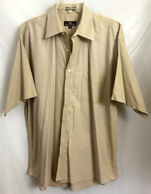 Paul Dione Men Shirt Sz 17.5” 34-35 Short Sleeves Badge 100% Cotton